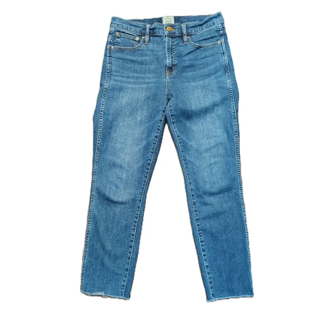 J.CREW Vintage Straight Leg Crop High Rise 28  Women's Stretch Jeans Raw Hem